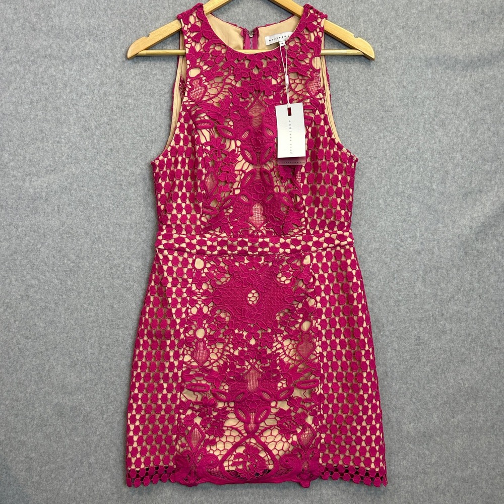 Endless Rose Mini Tank Dress Magenta Pink Floral Lace Cutout Back Sz Medium NWT - Picture 2 of 13